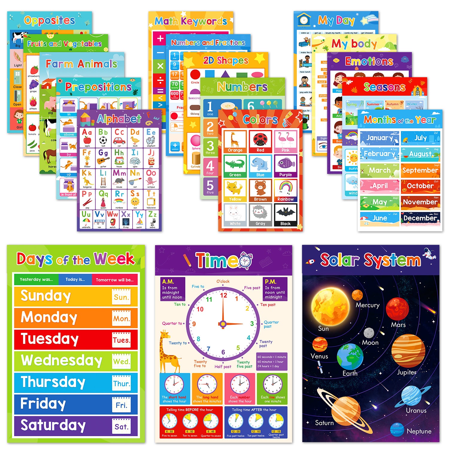Educational Posters for Toddlers Kids Children Early Education