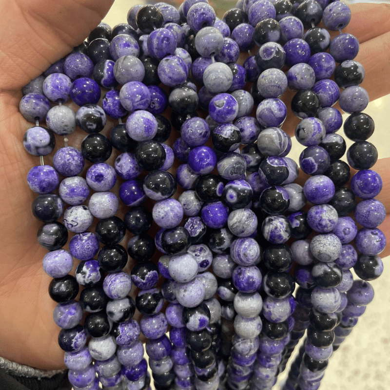 Purple Block Round Stone Loose Jewelry Making Accessories Art Craft Material