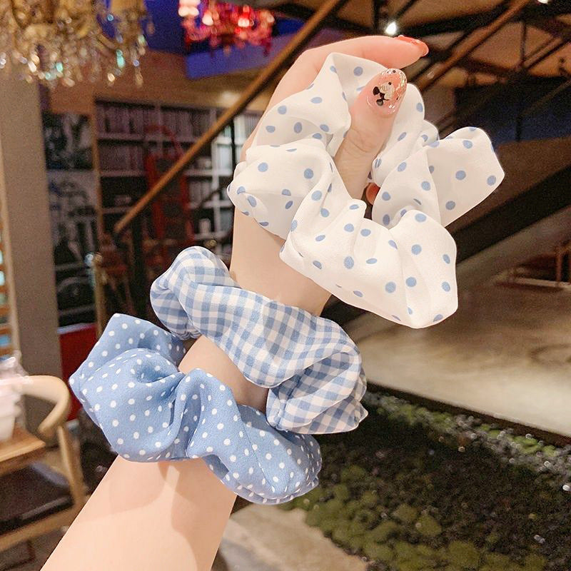 Large Plaid Polka Dot Scrunchie Hair Rope Sweet Headwear