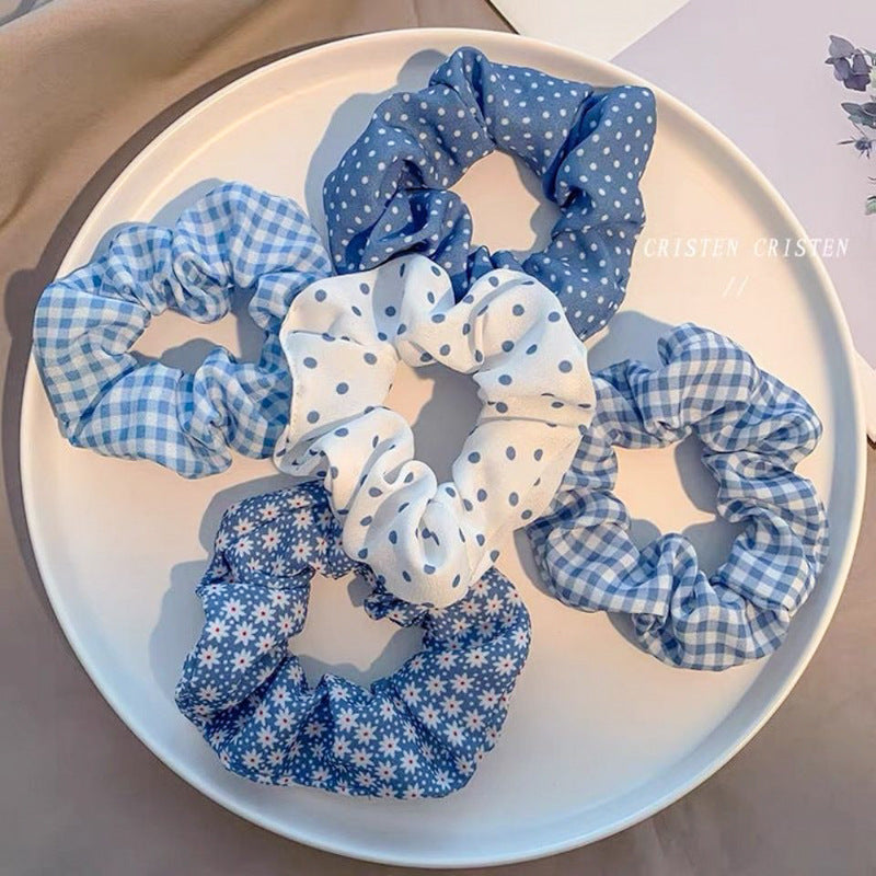 Large Plaid Polka Dot Scrunchie Hair Rope Sweet Headwear