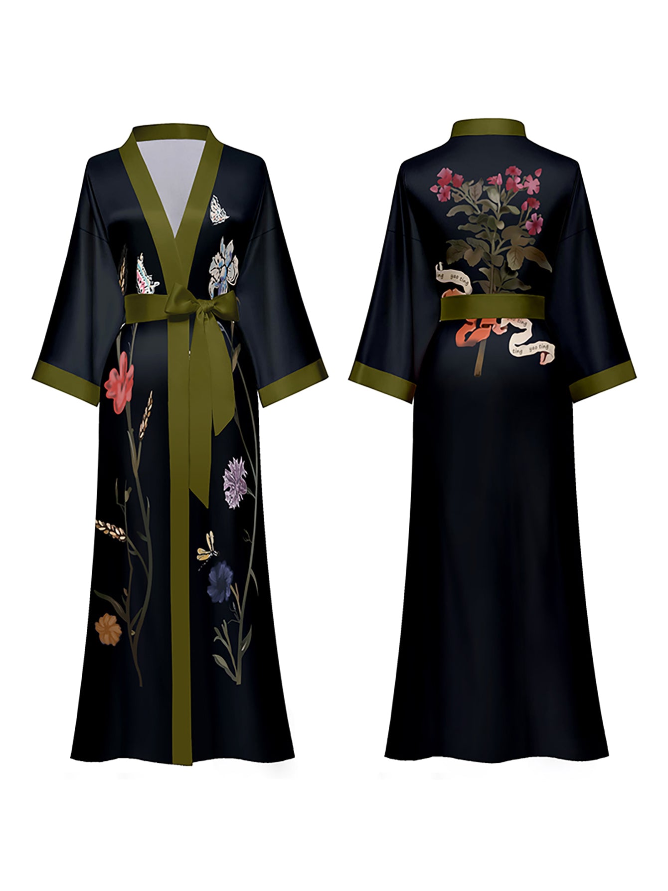  Satin Floral Print Nightgown Robe