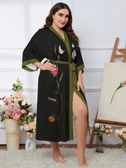  Satin Floral Print Nightgown Robe