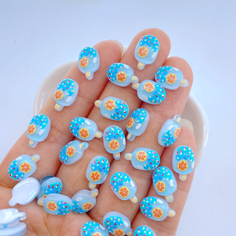 10pcs Mini Fruit Popsicle Resin Flatback Ornaments for Crafts