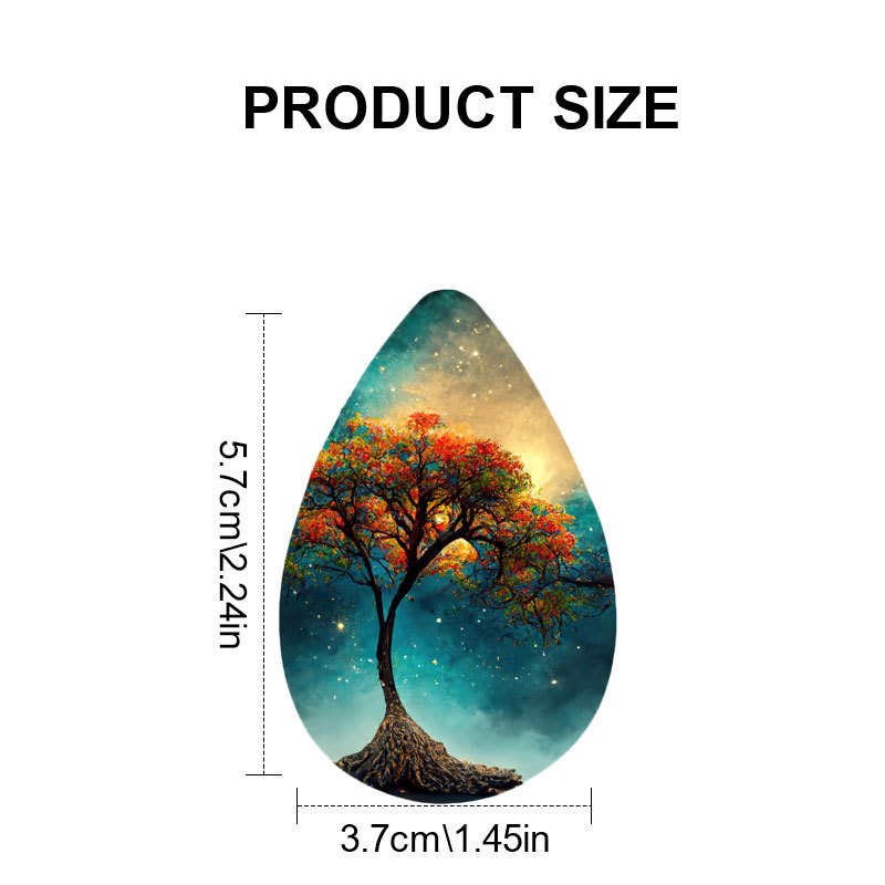 Colorful Tree Print Teardrop Dangle Earrings Bohemian Style PU Leather Jewelry
