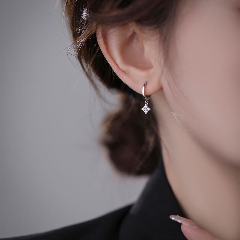 Sparkling Zircon Dangle Earrings Japanese Style 18K Plated