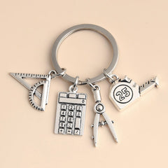 Multi-use Keychain Tool Triangle Ruler Calculator Tape Measure Bag Pendant
