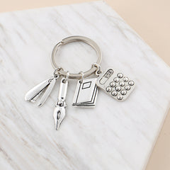 Multi-use Keychain Tool Triangle Ruler Calculator Tape Measure Bag Pendant