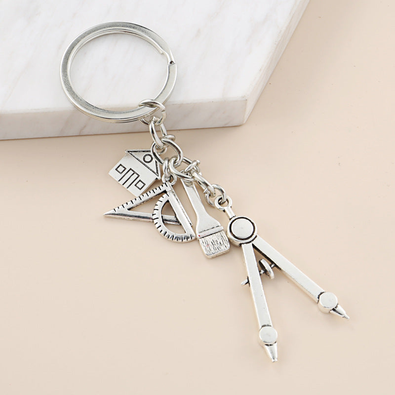 Multi-use Keychain Tool Triangle Ruler Calculator Tape Measure Bag Pendant