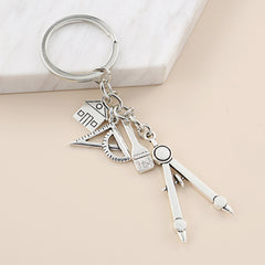 Multi-use Keychain Tool Triangle Ruler Calculator Tape Measure Bag Pendant