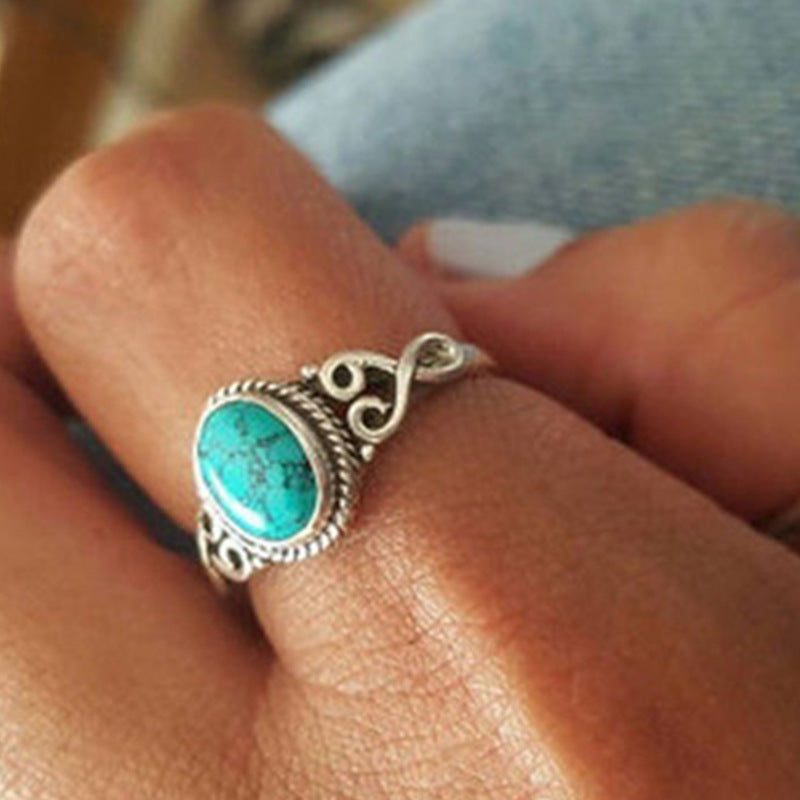 Vintage Inlaid Oval Stone Zinc Alloy Ring