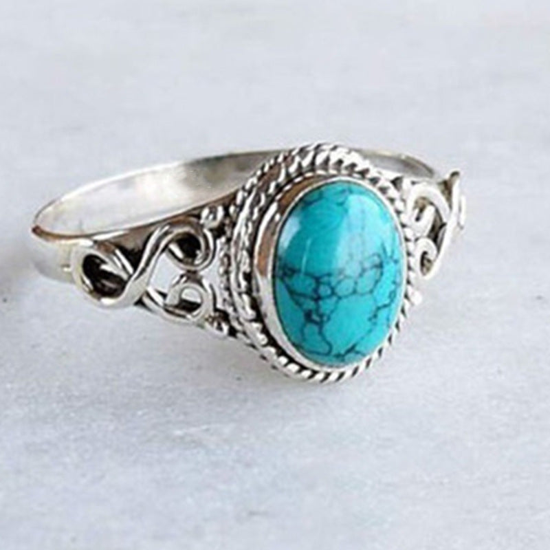Vintage Inlaid Oval Stone Zinc Alloy Ring