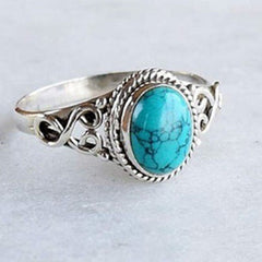 Vintage Inlaid Oval Stone Zinc Alloy Ring