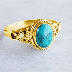Vintage Inlaid Oval Stone Zinc Alloy Ring