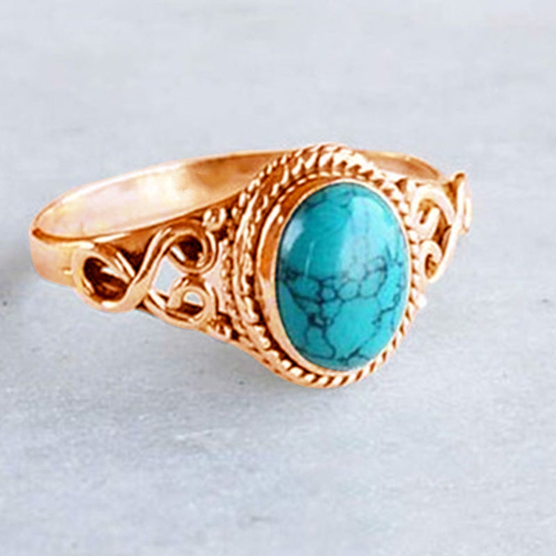 Vintage Inlaid Oval Stone Zinc Alloy Ring