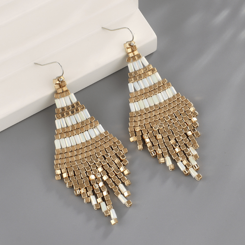 Cubic Bead Tassel Drop Earrings Women's Fashion Jewelry