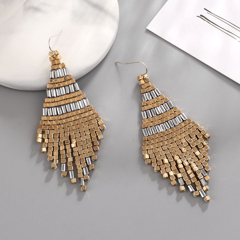 Cubic Bead Tassel Drop Earrings Women's Fashion Jewelry