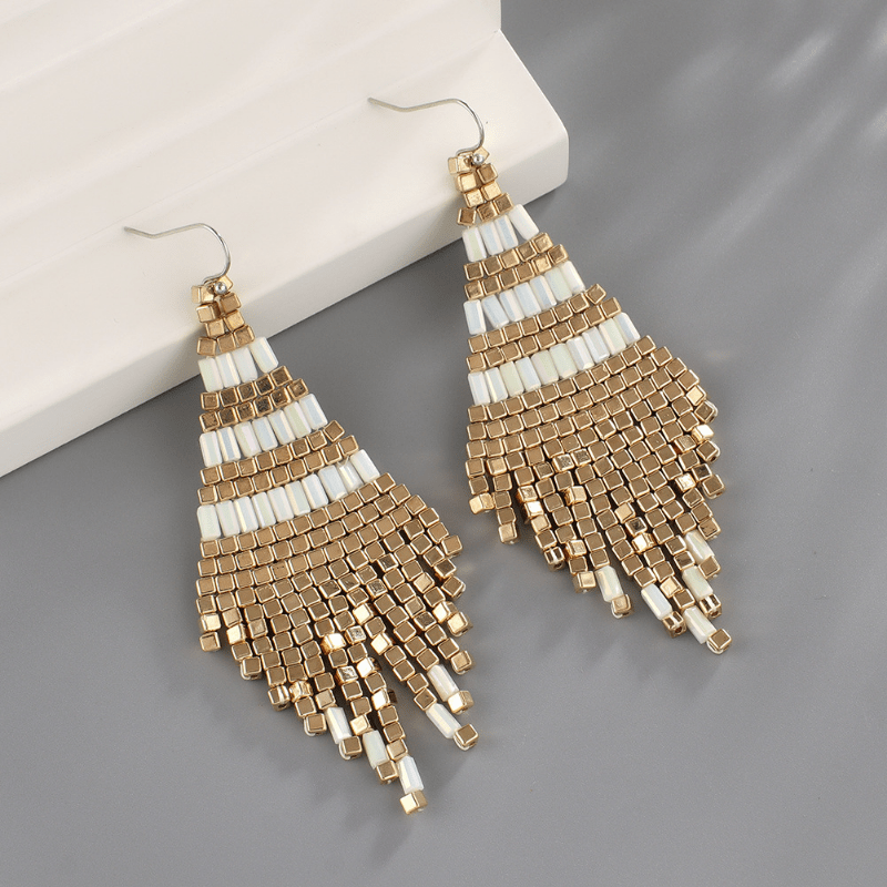 Cubic Bead Tassel Drop Earrings Women's Fashion Jewelry
