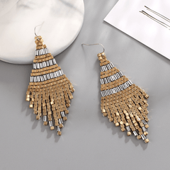 Cubic Bead Tassel Drop Earrings Women's Fashion Jewelry