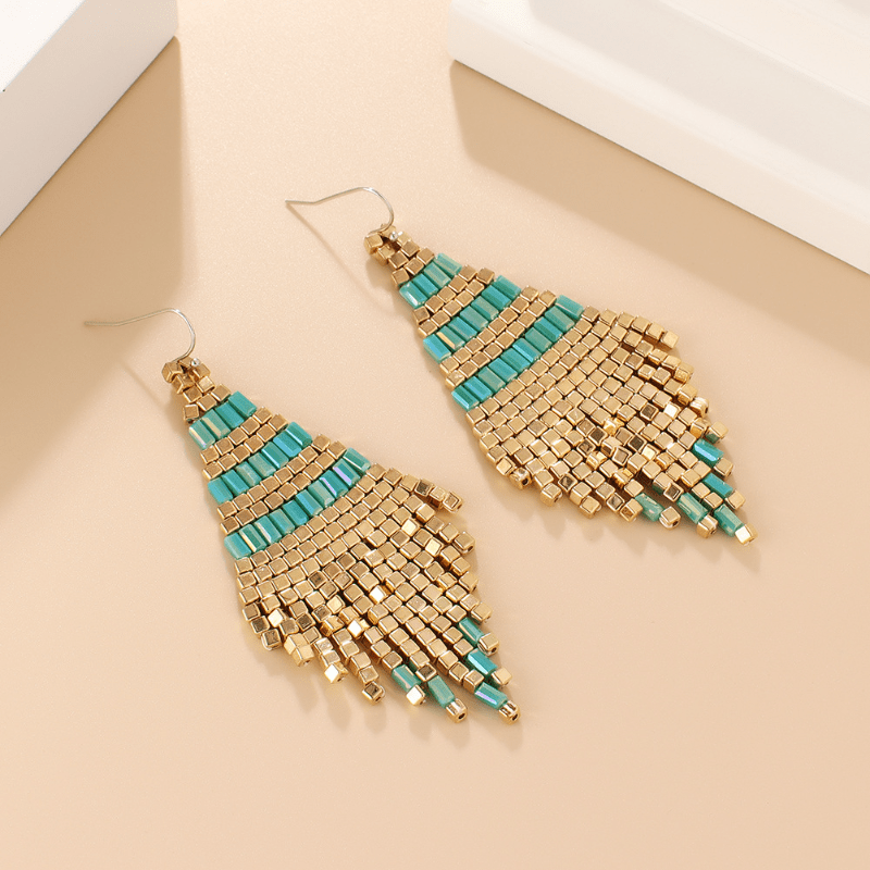 Cubic Bead Tassel Drop Earrings Women's Fashion Jewelry