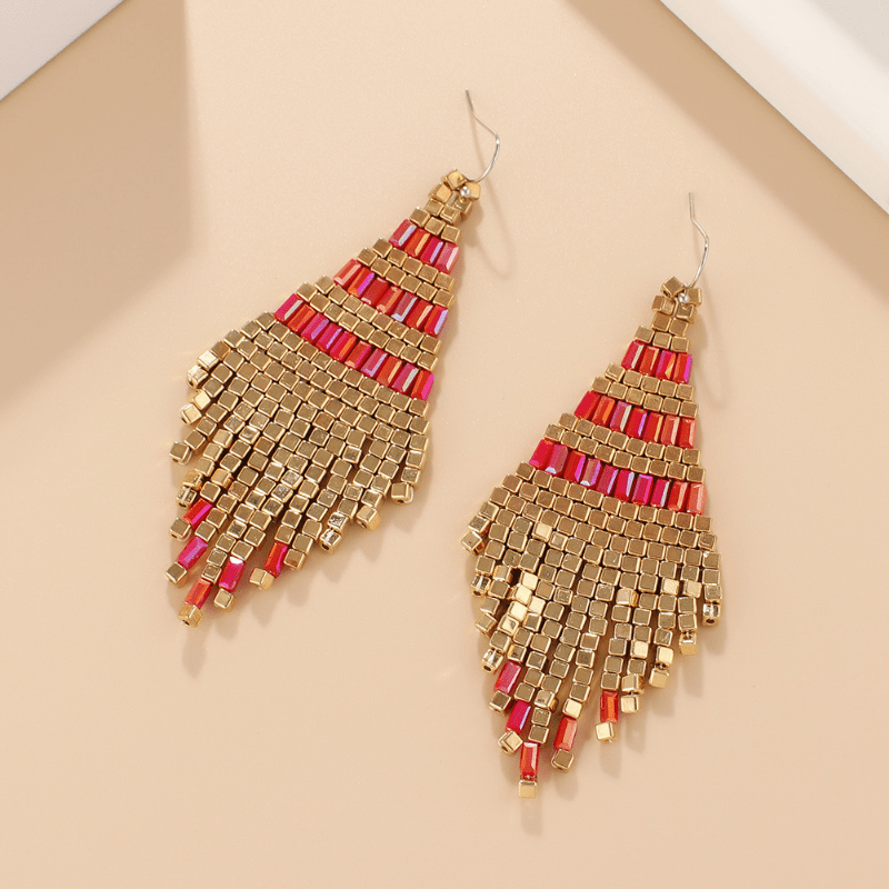 Cubic Bead Tassel Drop Earrings Women's Fashion Jewelry