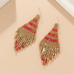 Cubic Bead Tassel Drop Earrings Women's Fashion Jewelry