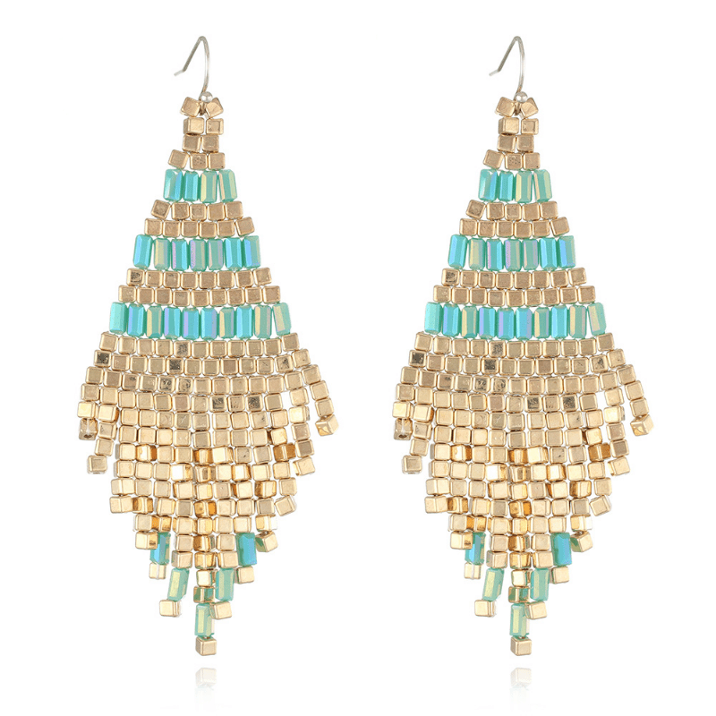 Cubic Bead Tassel Drop Earrings Women's Fashion Jewelry