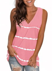  Casual Tank Top Women's Plus Stripe Print V Neck Slight Stretch Tank