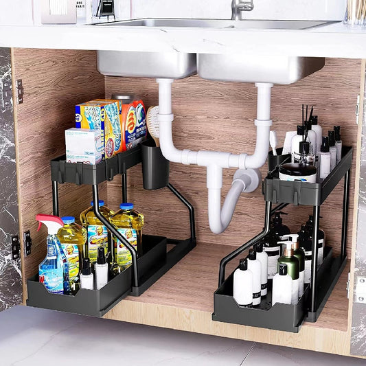 L-Shaped Sliding Under Sink Organizer 2-Tier