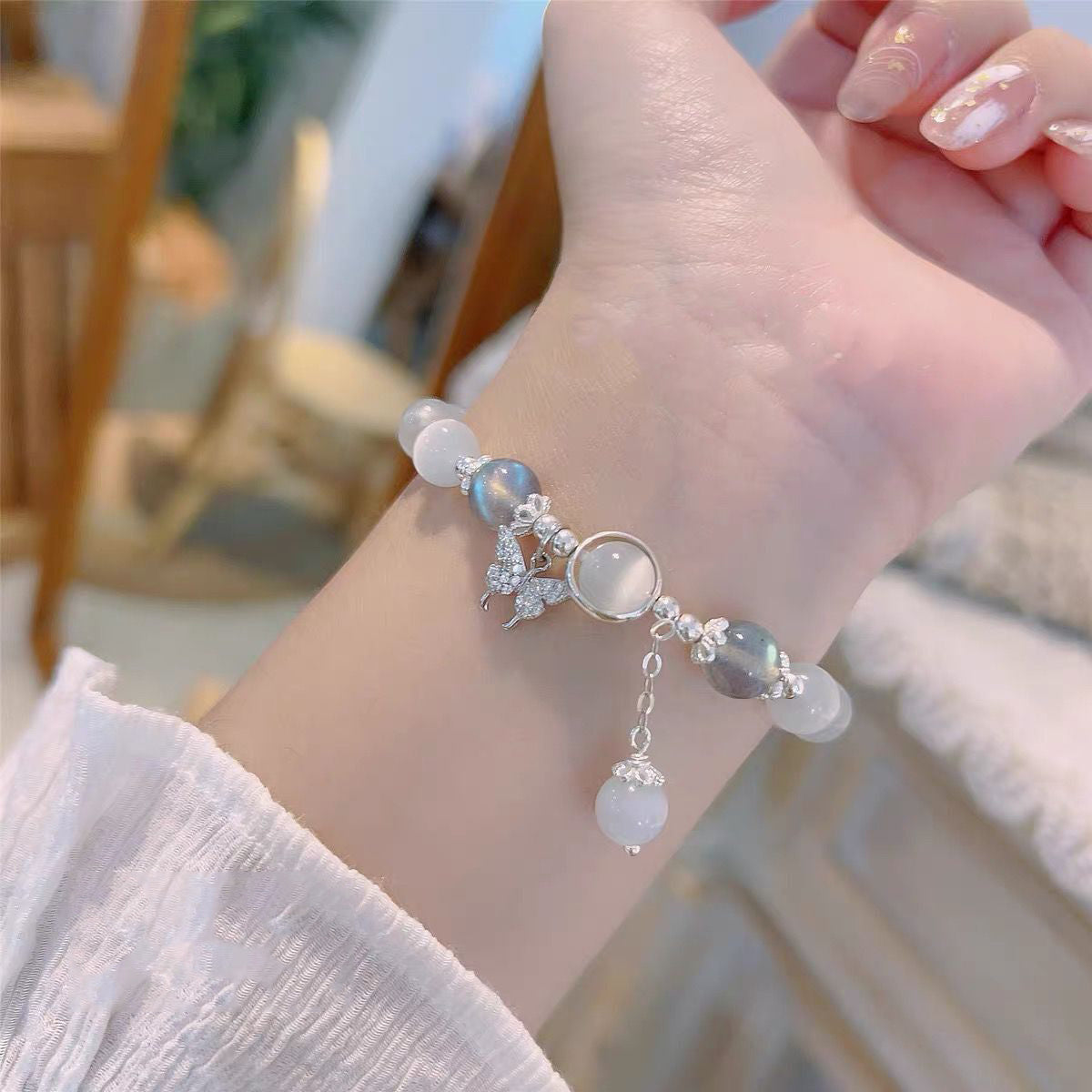 Butterfly Charm Beaded Bracelet for Girls Adjustable Bracelet