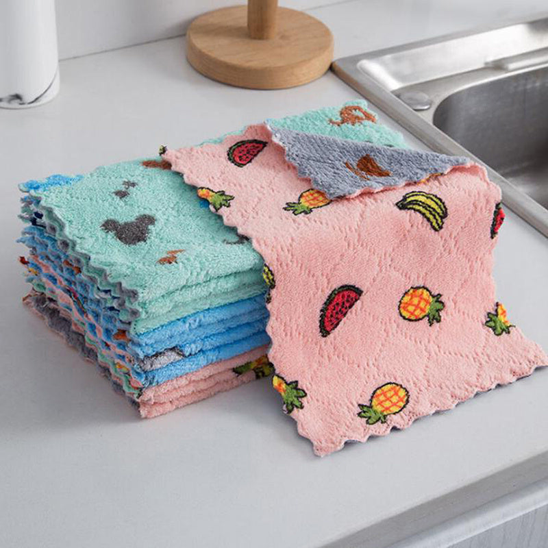 10pcs Kitchen Rags Reusable Sponge Cloth Absorbent Coral Wool Cleaning Cloth