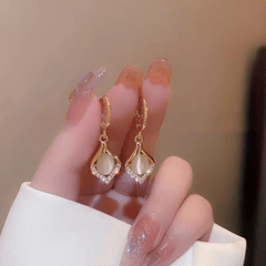 Leaf Drop Earrings Cat Eye Stone Earrings Girls Accessories