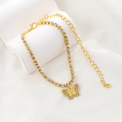 Butterfly Pendant Chain Anklet Inlaid Faux Gems Summer Beach Foot Decoration