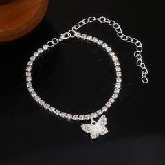 Butterfly Pendant Chain Anklet Inlaid Faux Gems Summer Beach Foot Decoration