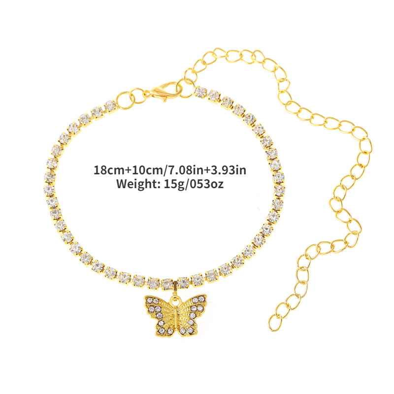 Butterfly Pendant Chain Anklet Inlaid Faux Gems Summer Beach Foot Decoration