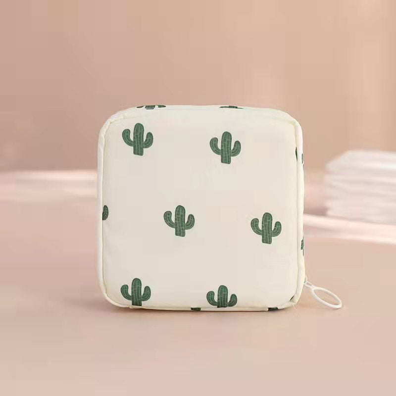 Cactus Print Sanitary Napkin Storage Bag Organizer