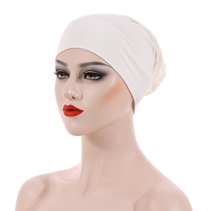 Soft Elastic Inner Cap Casual Solid Turban Head Wraps Women Hijab Hat Underscarf