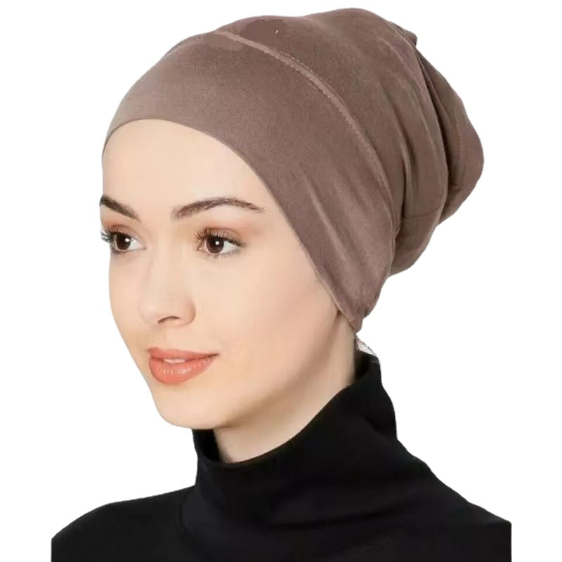 Soft Elastic Inner Cap Casual Solid Turban Head Wraps Women Hijab Hat Underscarf