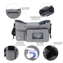 Stroller Bag for Mom and Baby - One Shoulder Mommy Bag with Wet Wipes Drawer