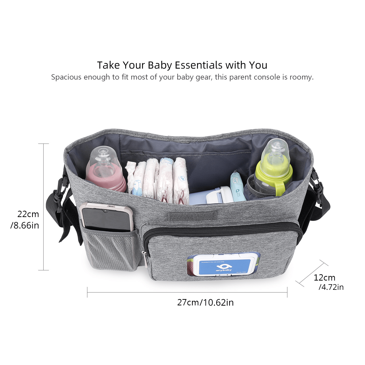 Stroller Bag for Mom and Baby - One Shoulder Mommy Bag with Wet Wipes Drawer