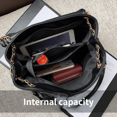 Metal Chain Tote Crossbody Bag PU Leather Shoulder Bag