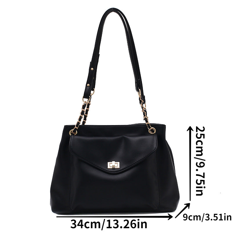 Metal Chain Tote Crossbody Bag PU Leather Shoulder Bag