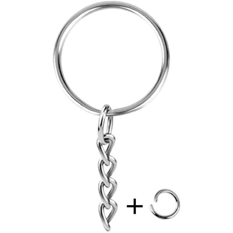 50pcs Split Key Ring With Chain And Jump Ring Silver Metal Keychain Ring