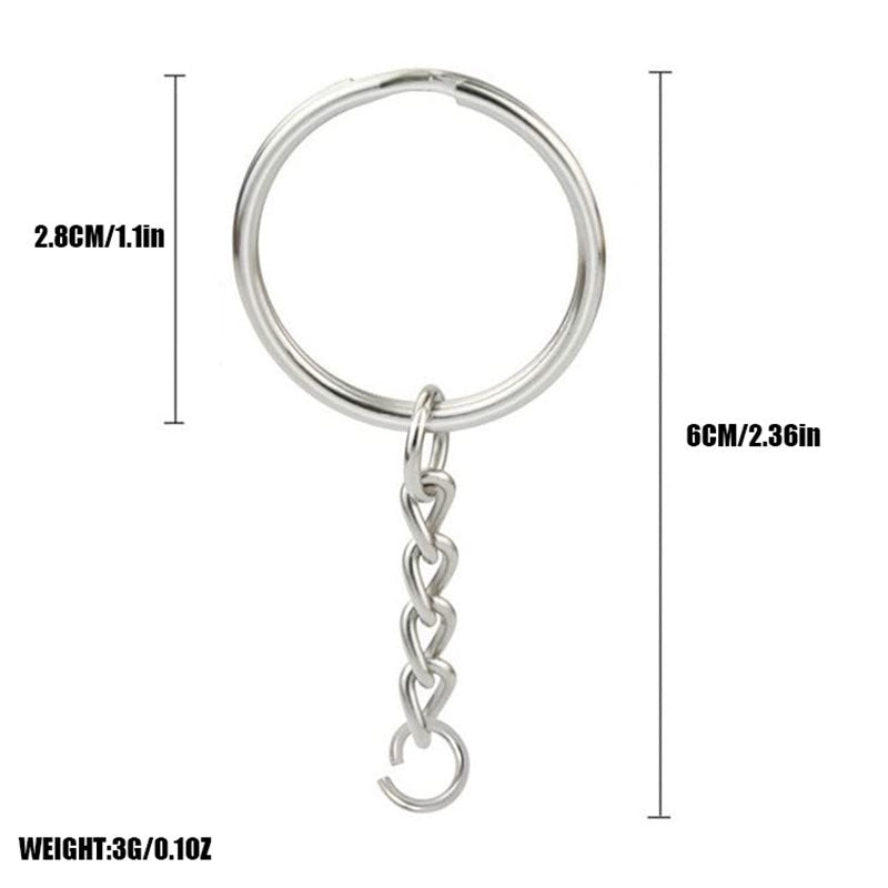 50pcs Split Key Ring With Chain And Jump Ring Silver Metal Keychain Ring