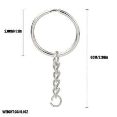 50pcs Split Key Ring With Chain And Jump Ring Silver Metal Keychain Ring