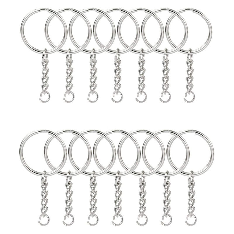 50pcs Split Key Ring With Chain And Jump Ring Silver Metal Keychain Ring