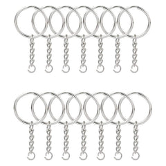 50pcs Split Key Ring With Chain And Jump Ring Silver Metal Keychain Ring