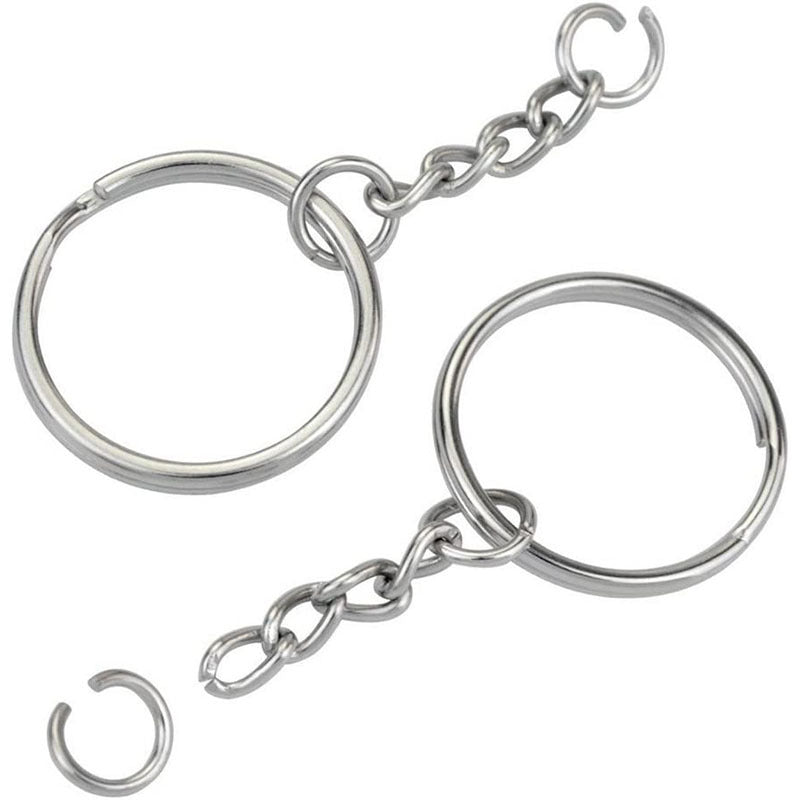 50pcs Split Key Ring With Chain And Jump Ring Silver Metal Keychain Ring