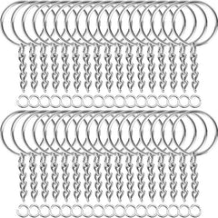 50pcs Split Key Ring With Chain And Jump Ring Silver Metal Keychain Ring