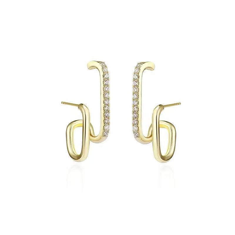 Bohemian Double-Row Stud Earrings with Rhinestone Decoration