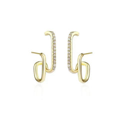 Bohemian Double-Row Stud Earrings with Rhinestone Decoration